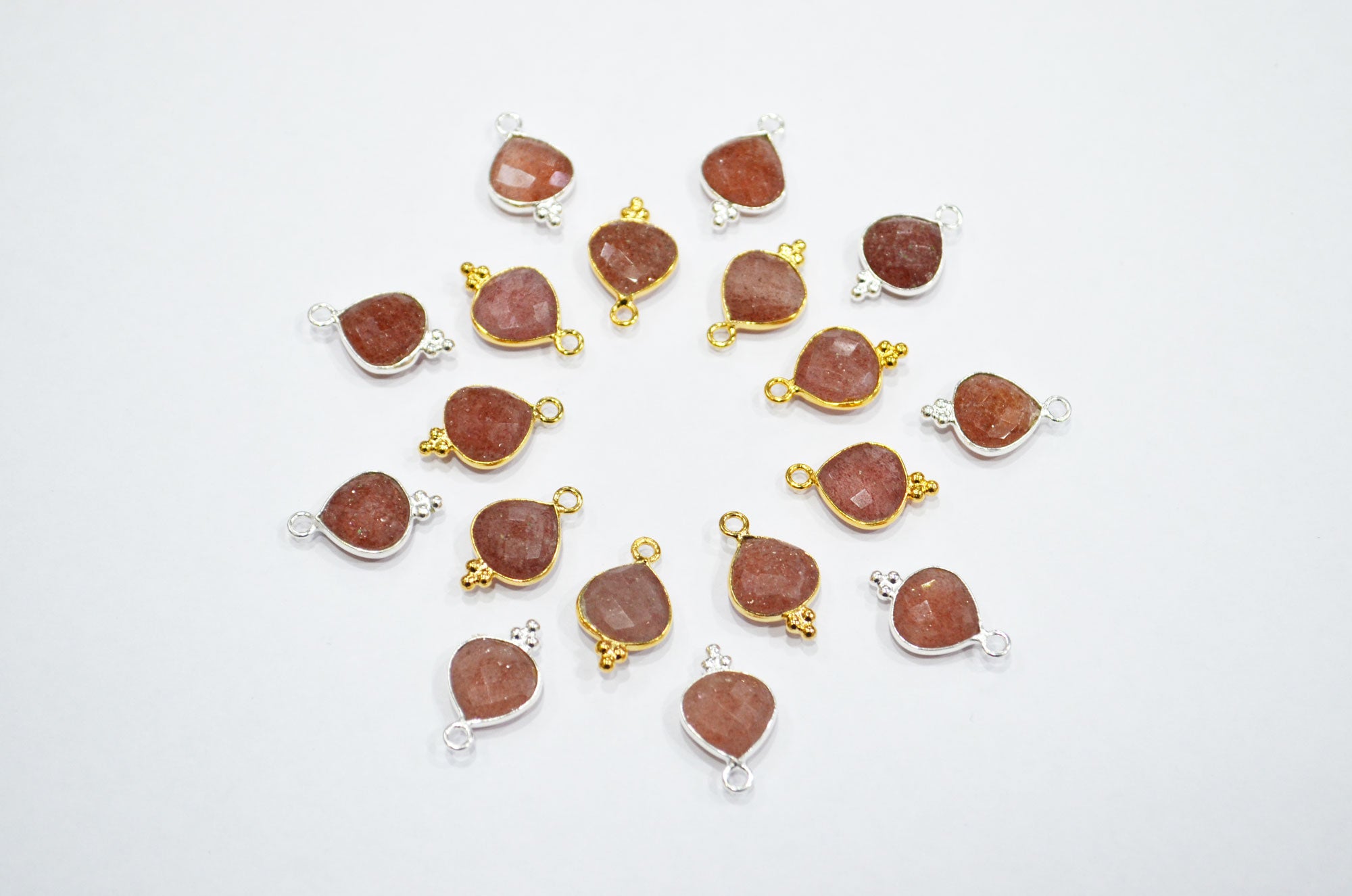 Red Strawberry Quartz Faceted Heart Shape Connector , Sold By Piece , 11 mm , RB-7481