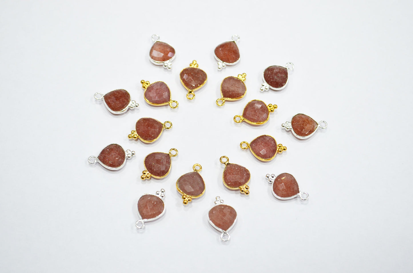 Red Strawberry Quartz Faceted Heart Shape Connector , Sold By Piece , 11 mm , RB-7481