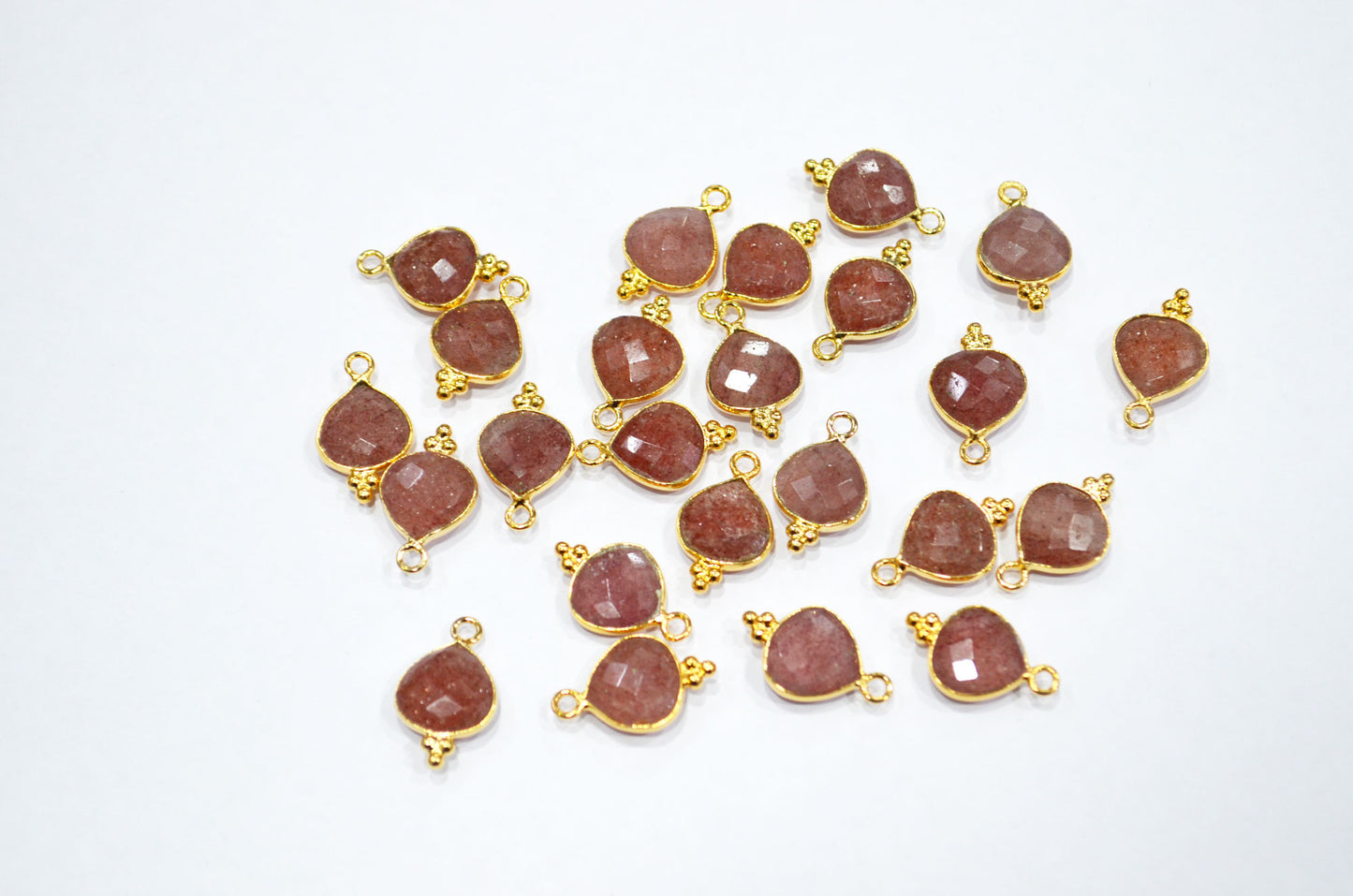Red Strawberry Quartz Faceted Heart Shape Connector , Sold By Piece , 11 mm , RB-7481