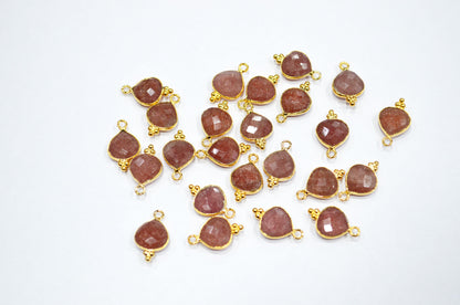 Red Strawberry Quartz Faceted Heart Shape Connector , Sold By Piece , 11 mm , RB-7481