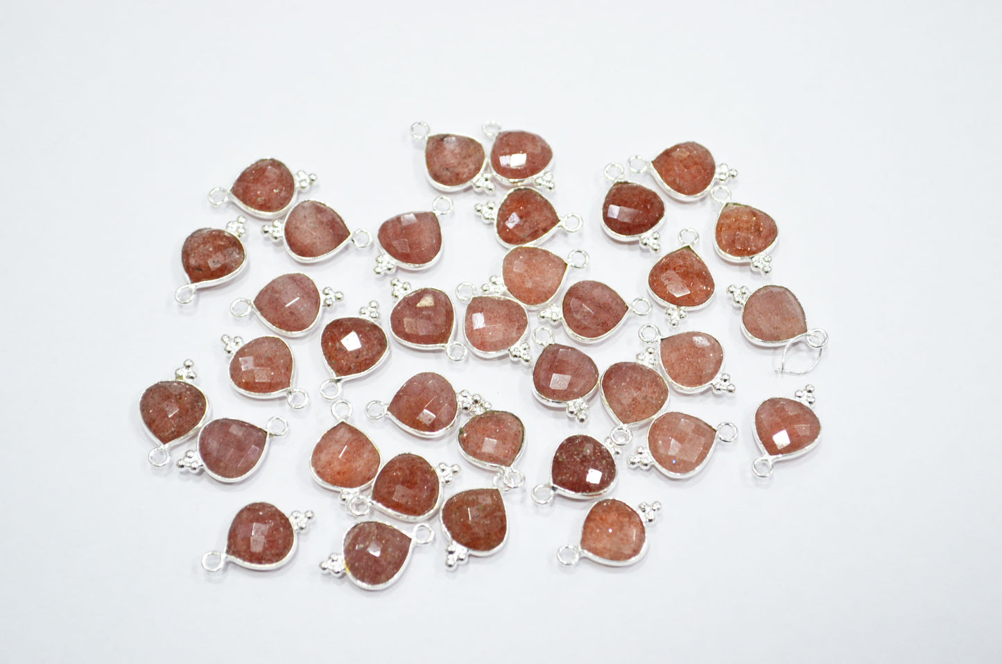 Red Strawberry Quartz Faceted Heart Shape Connector , Sold By Piece , 11 mm , RB-7481