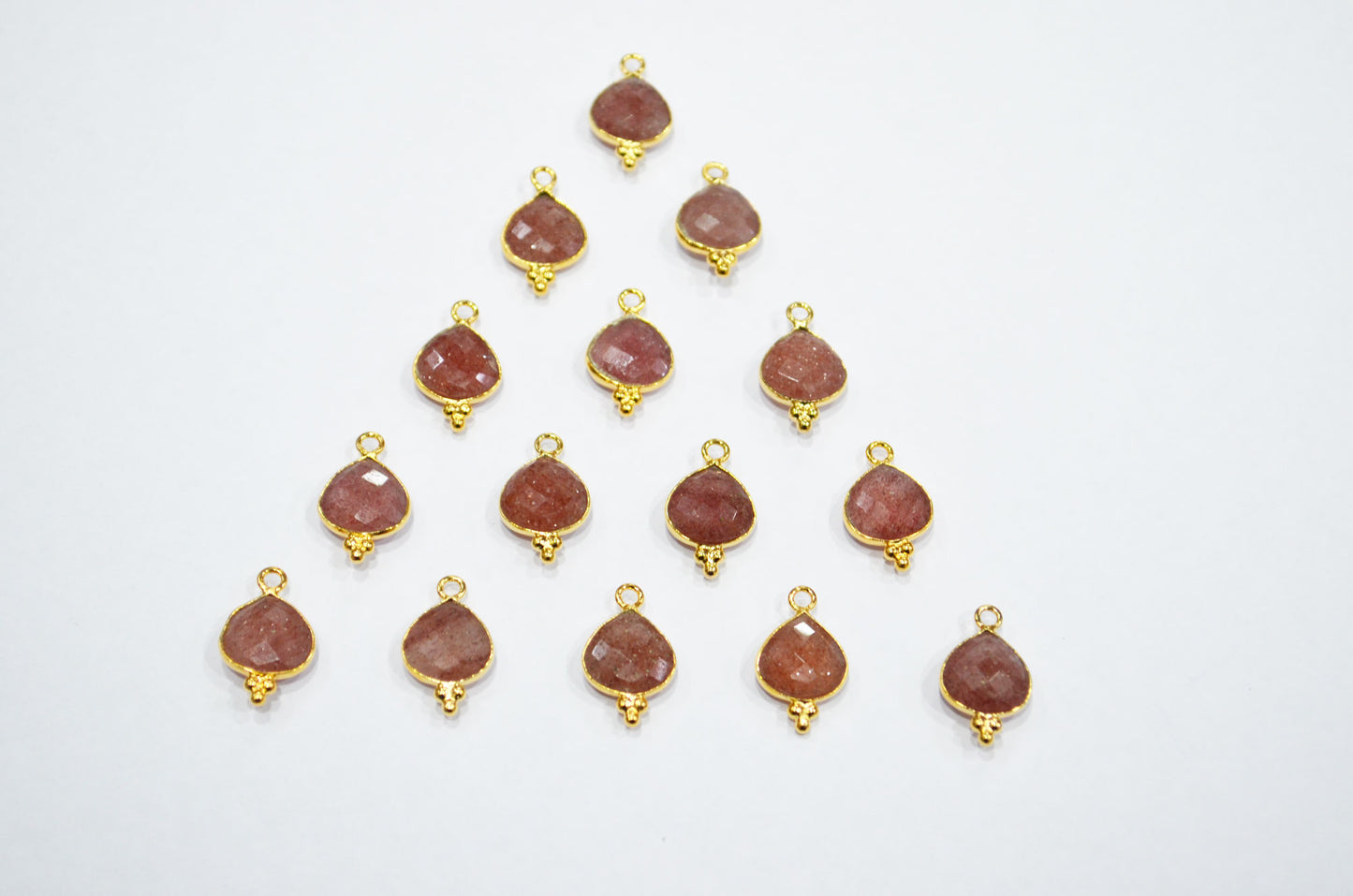 Red Strawberry Quartz Faceted Heart Shape Connector , Sold By Piece , 11 mm , RB-7481