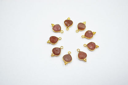 Red Strawberry Quartz Faceted Heart Shape Connector , Sold By Piece , 11 mm , RB-7481