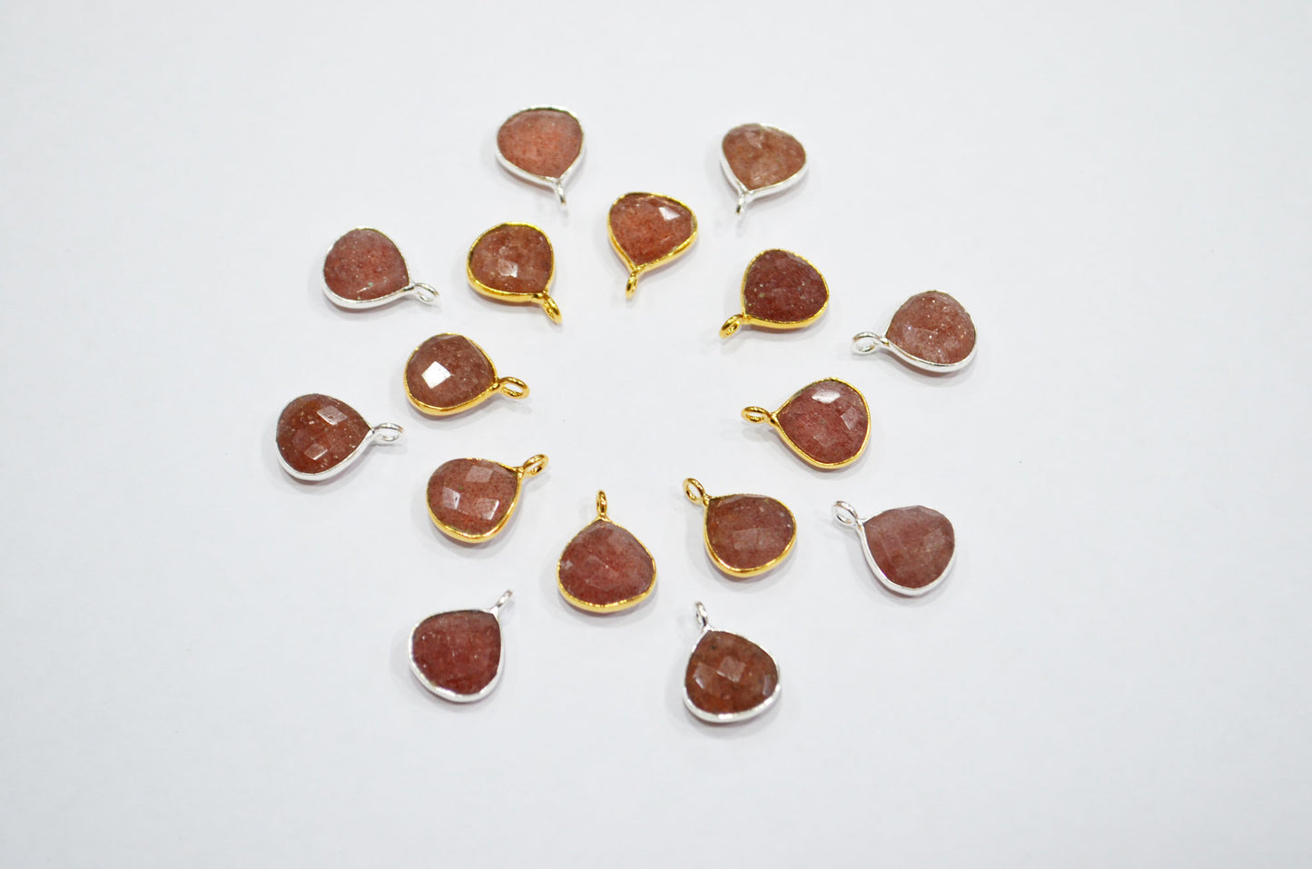 Red Strawberry Quartz Faceted Heart Shape Connector , Sold By Piece , 11 mm , RB-7482