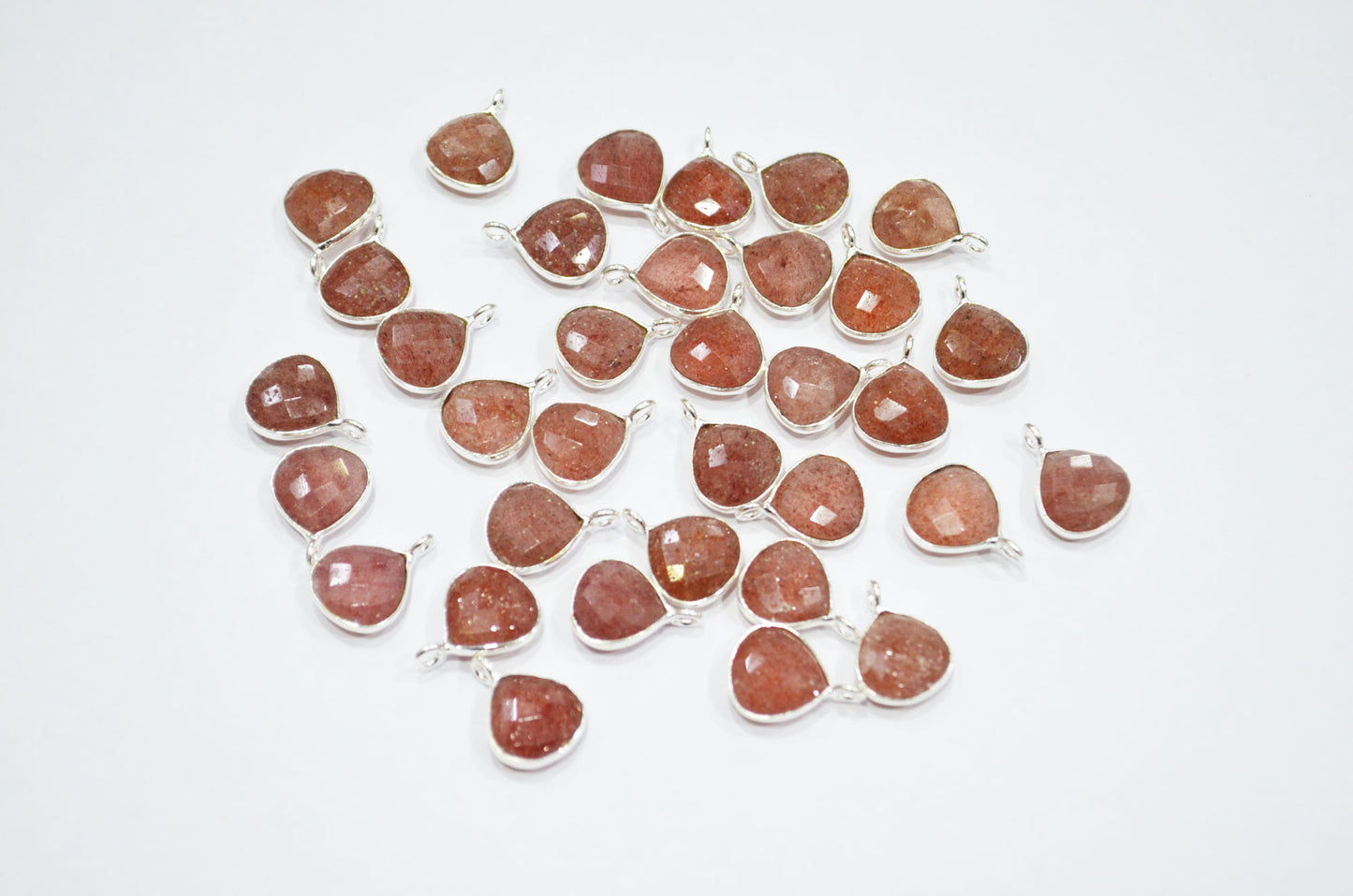 Red Strawberry Quartz Faceted Heart Shape Connector , Sold By Piece , 11 mm , RB-7482