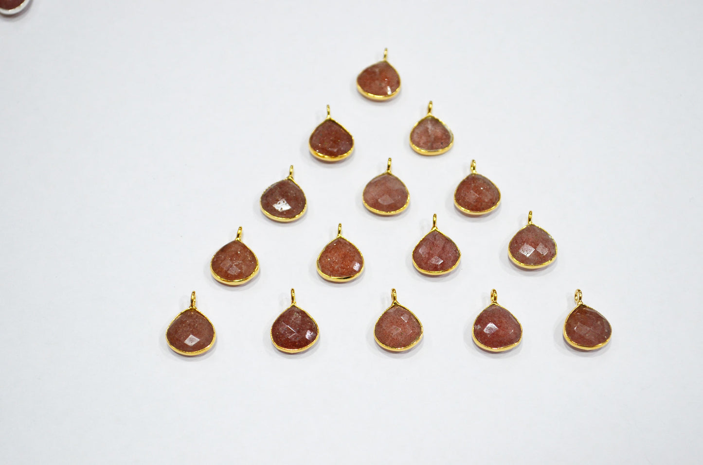 Red Strawberry Quartz Faceted Heart Shape Connector , Sold By Piece , 11 mm , RB-7482