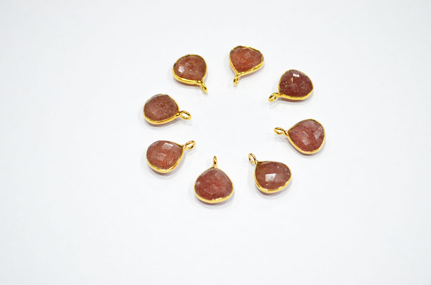 Red Strawberry Quartz Faceted Heart Shape Connector , Sold By Piece , 11 mm , RB-7482