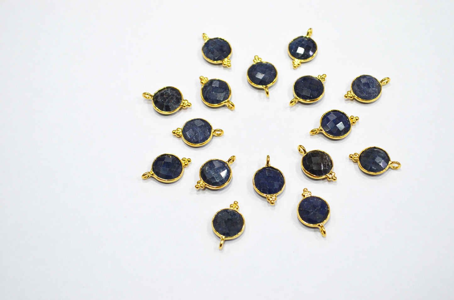 Corundum Sapphire Faceted Coin Shape Connector , Sold By Piece , 11 mm , RB-7483