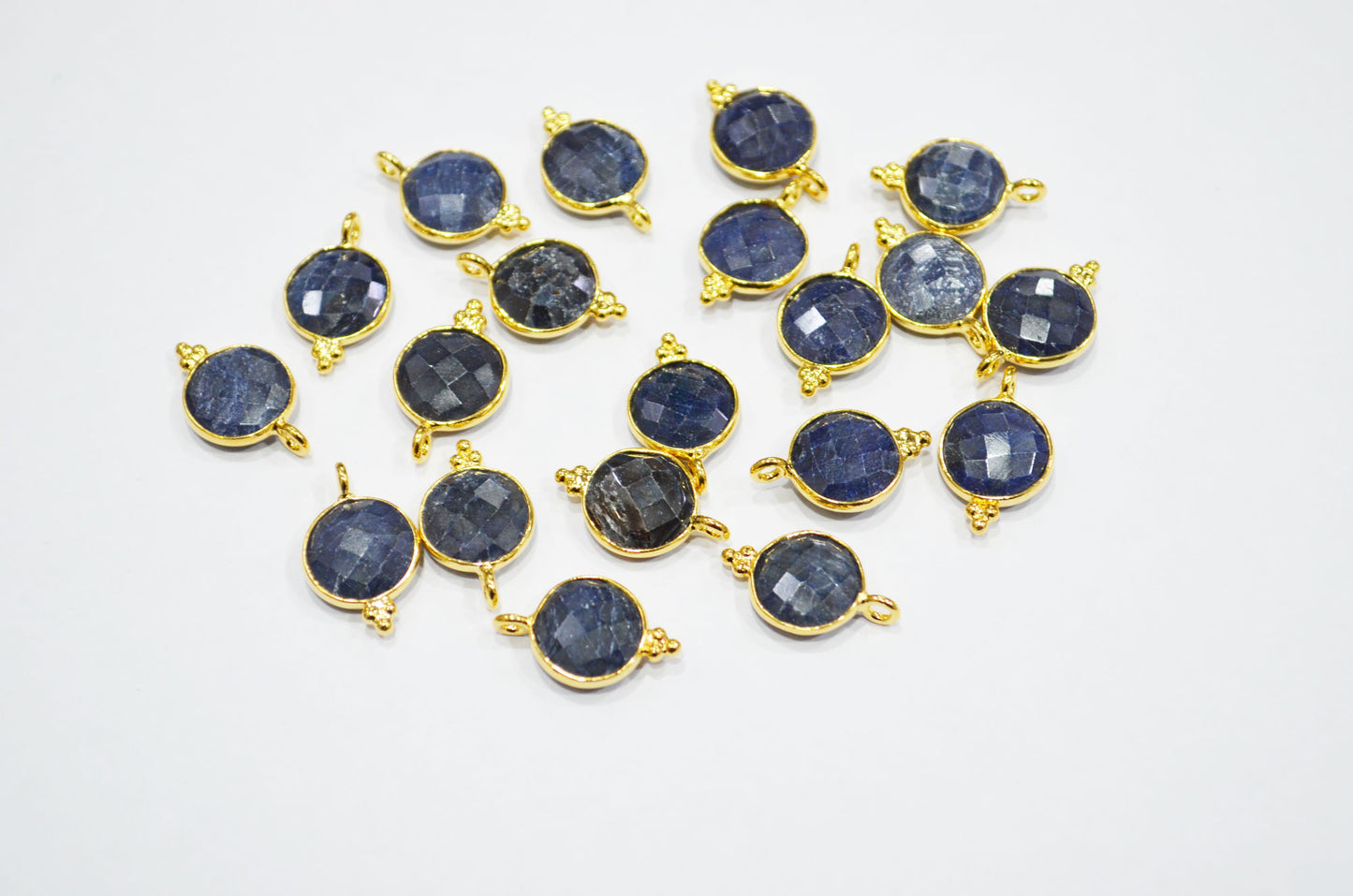 Corundum Sapphire Faceted Coin Shape Connector , Sold By Piece , 11 mm , RB-7483