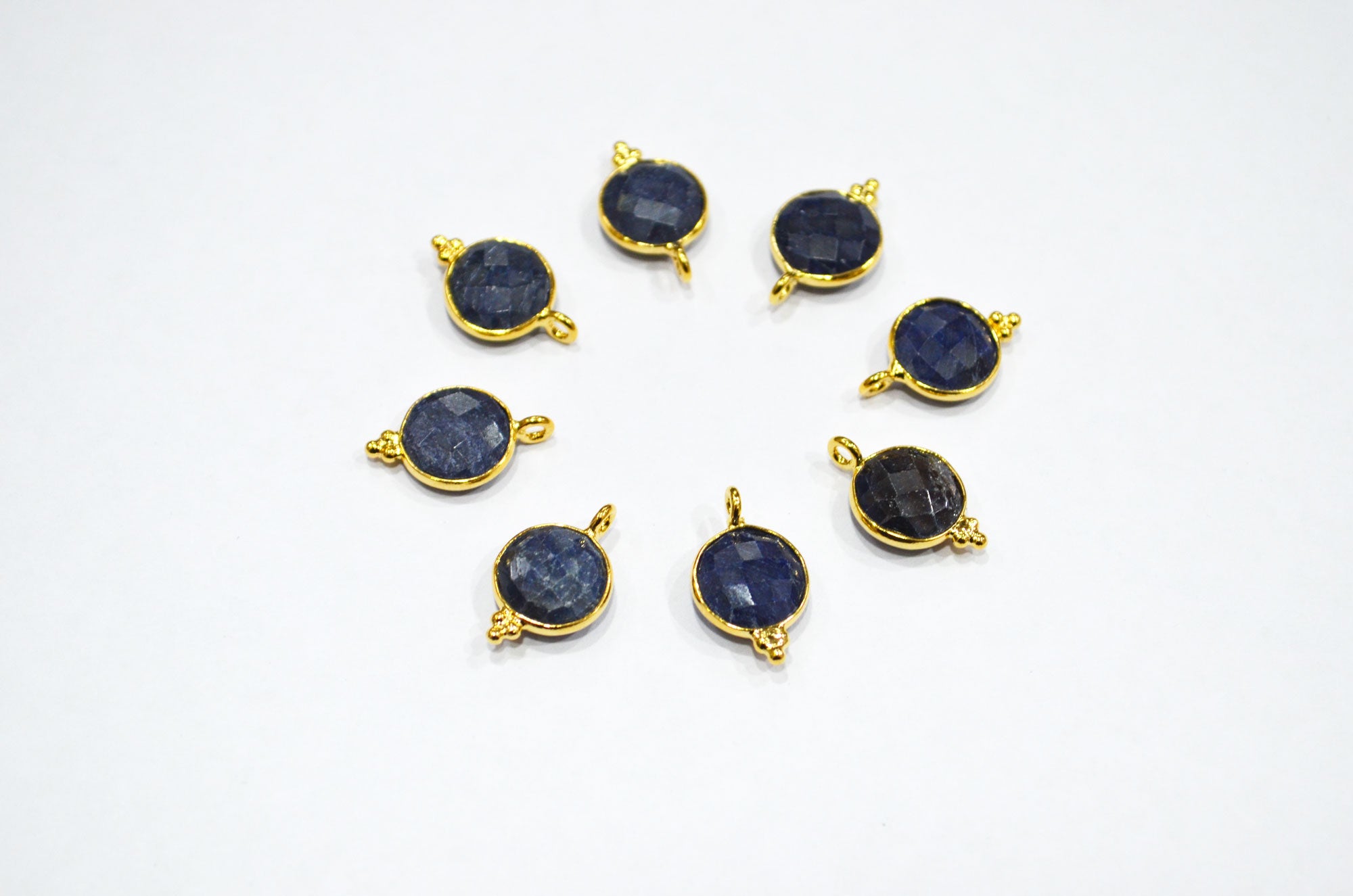 Corundum Sapphire Faceted Coin Shape Connector , Sold By Piece , 11 mm , RB-7483