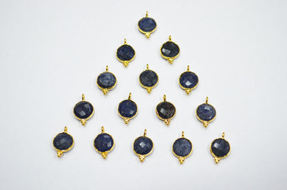 Corundum Sapphire Faceted Coin Shape Connector , Sold By Piece , 11 mm , RB-7483