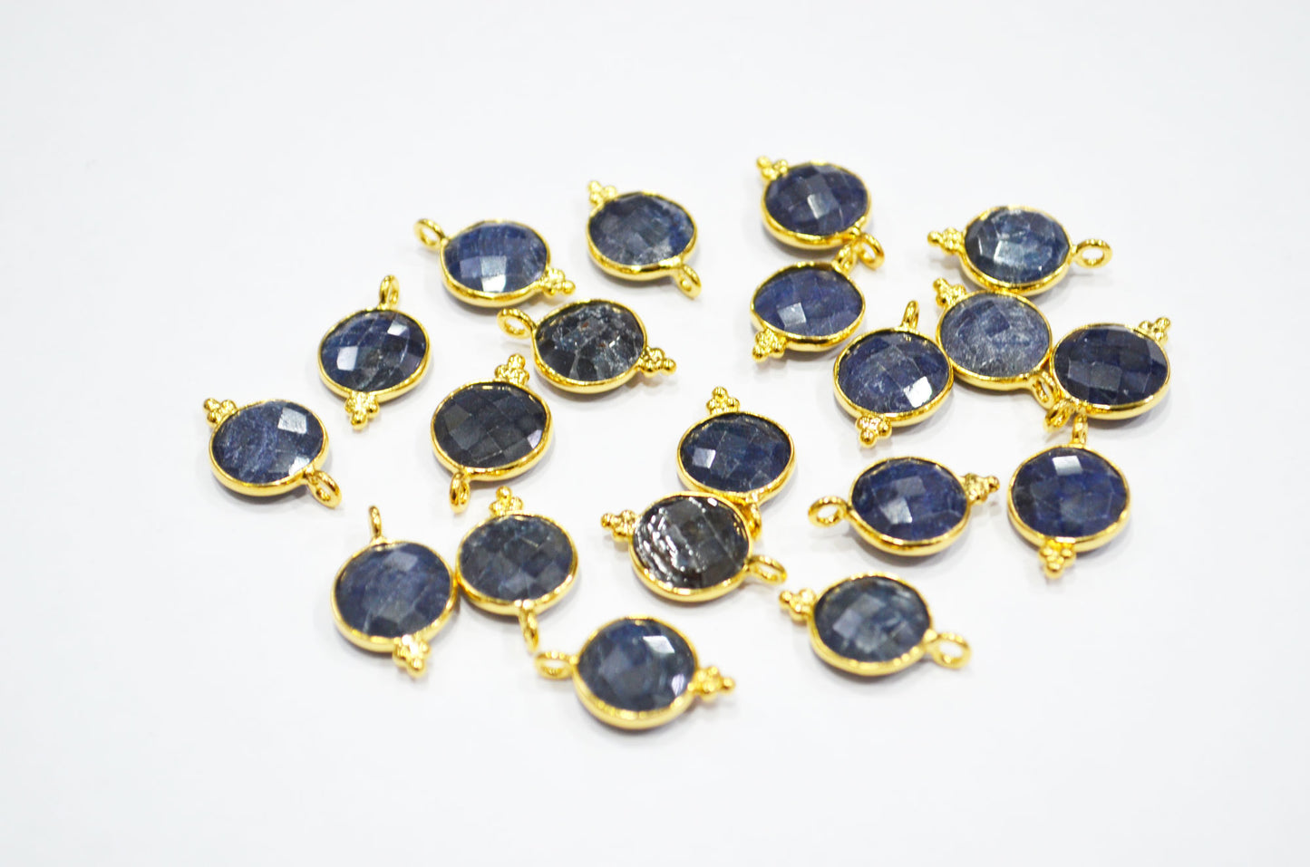 Corundum Sapphire Faceted Coin Shape Connector , Sold By Piece , 11 mm , RB-7483