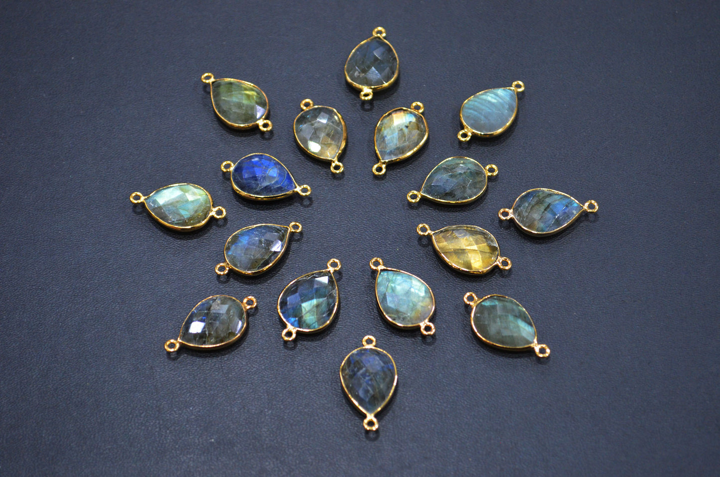 Labradorite Faceted Pear Shape Connector , Sold By Piece , 13x17 mm , RB-7485