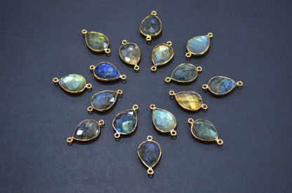 Labradorite Faceted Pear Shape Connector , Sold By Piece , 13x17 mm , RB-7485