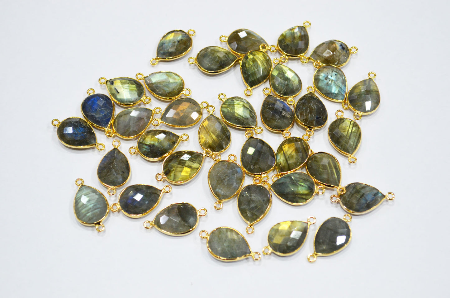 Labradorite Faceted Pear Shape Connector , Sold By Piece , 13x17 mm , RB-7485