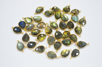 Labradorite Faceted Pear Shape Connector , Sold By Piece , 13x17 mm , RB-7485