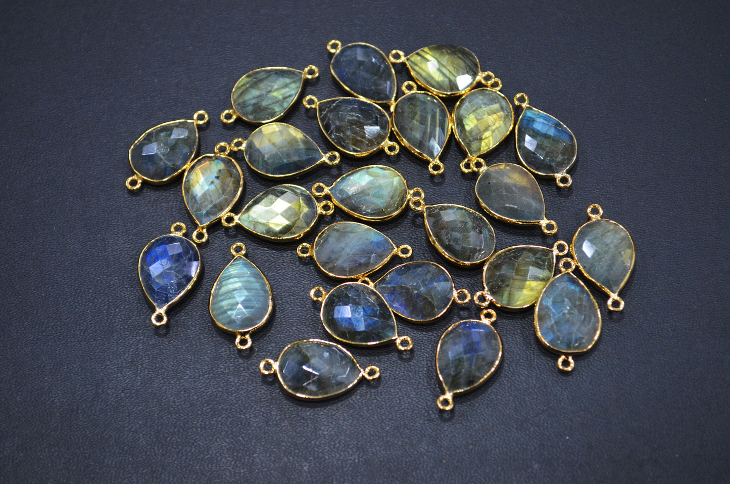 Labradorite Faceted Pear Shape Connector , Sold By Piece , 13x17 mm , RB-7485