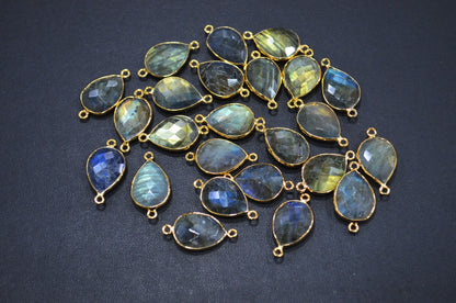 Labradorite Faceted Pear Shape Connector , Sold By Piece , 13x17 mm , RB-7485