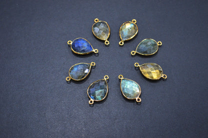 Labradorite Faceted Pear Shape Connector , Sold By Piece , 13x17 mm , RB-7485