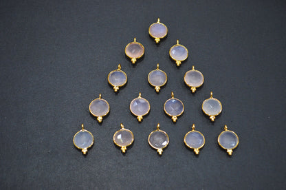 Rose Chalcedony Faceted Coin Shape Connector , Sold By Piece , 11 mm , RB-7486