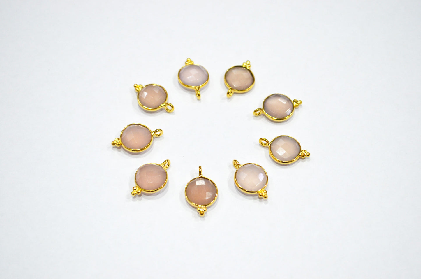 Rose Chalcedony Faceted Coin Shape Connector , Sold By Piece , 11 mm , RB-7486