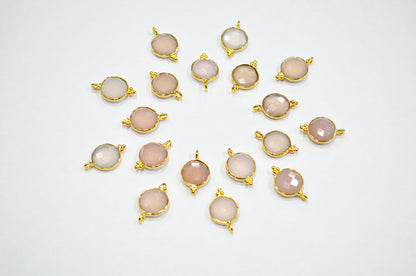 Rose Chalcedony Faceted Coin Shape Connector , Sold By Piece , 11 mm , RB-7486