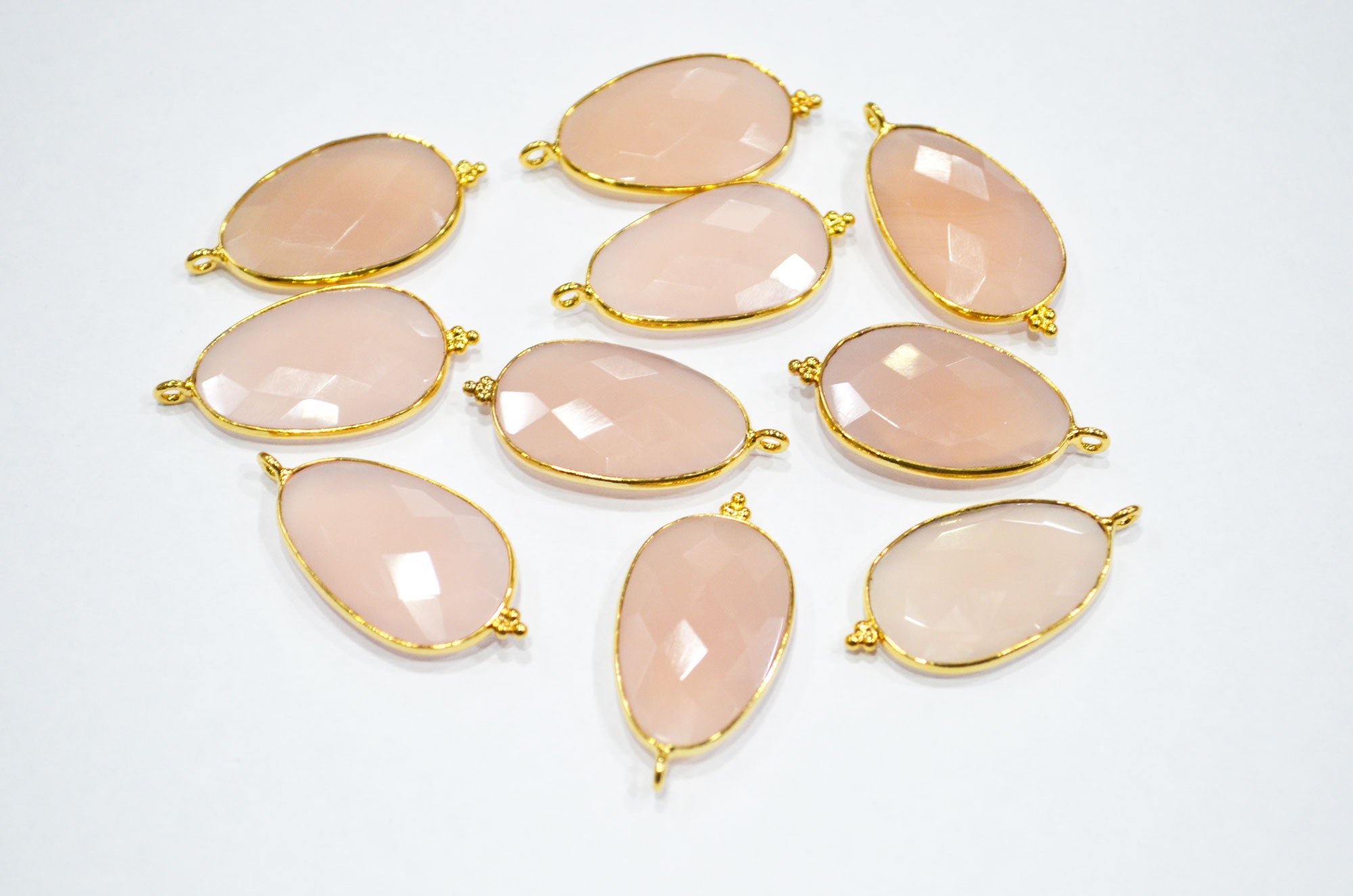Rose Chalcedony Faceted Egg Shape Connector , Sold By Piece , 17x26 mm , RB-7487