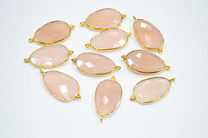 Rose Chalcedony Faceted Egg Shape Connector , Sold By Piece , 17x26 mm , RB-7487