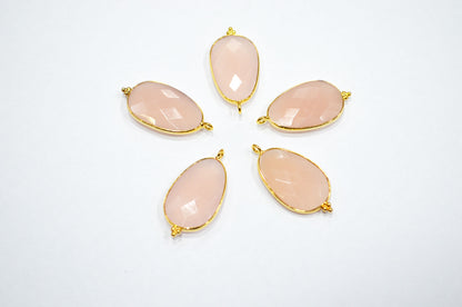 Rose Chalcedony Faceted Egg Shape Connector , Sold By Piece , 17x26 mm , RB-7487