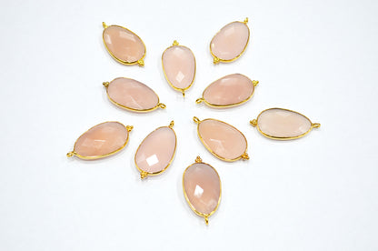 Rose Chalcedony Faceted Egg Shape Connector , Sold By Piece , 17x26 mm , RB-7487