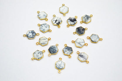 Dendrite Opal Faceted Hexagon Shape Connector , Sold By Piece , 13 - 15 mm , RB-7489