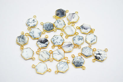 Dendrite Opal Faceted Hexagon Shape Connector , Sold By Piece , 13 - 15 mm , RB-7489