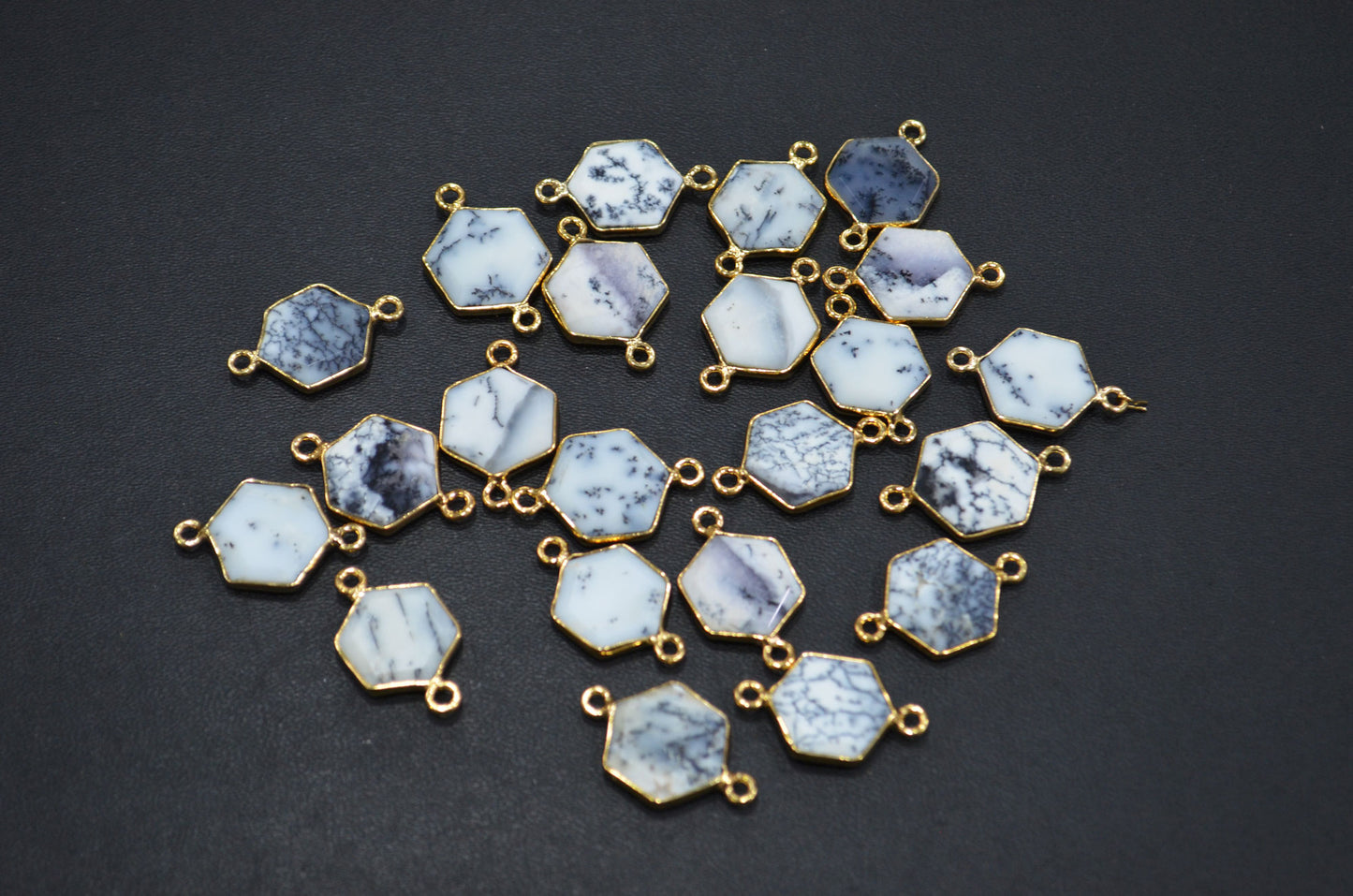 Dendrite Opal Faceted Hexagon Shape Connector , Sold By Piece , 13 - 15 mm , RB-7489