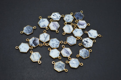 Dendrite Opal Faceted Hexagon Shape Connector , Sold By Piece , 13 - 15 mm , RB-7489