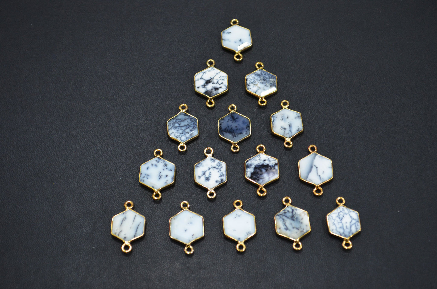 Dendrite Opal Faceted Hexagon Shape Connector , Sold By Piece , 13 - 15 mm , RB-7489