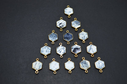 Dendrite Opal Faceted Hexagon Shape Connector , Sold By Piece , 13 - 15 mm , RB-7489