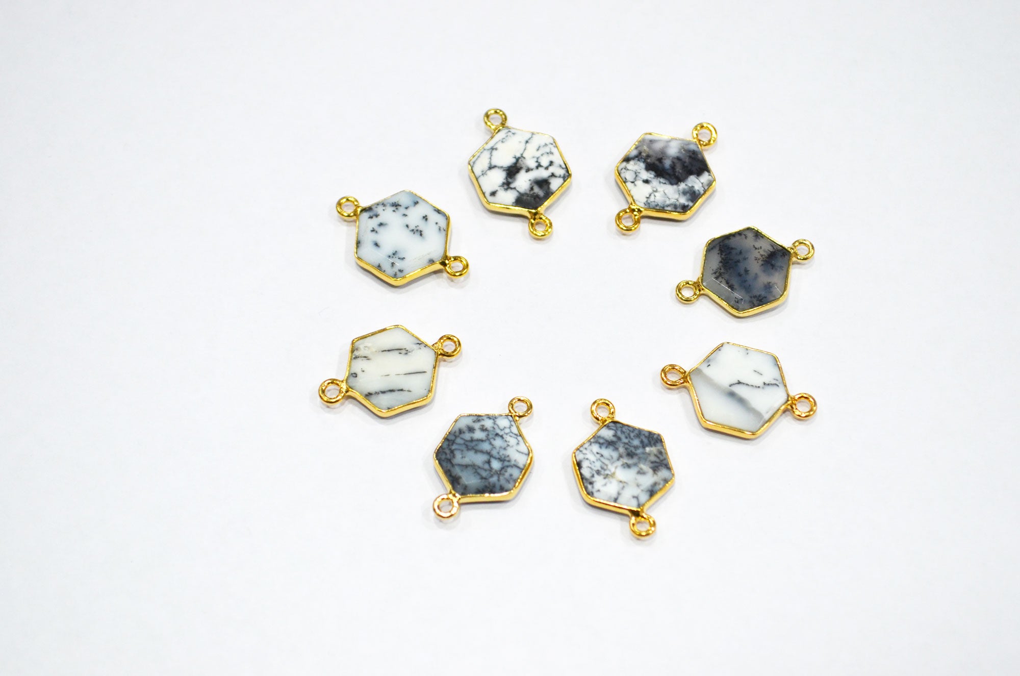 Dendrite Opal Faceted Hexagon Shape Connector , Sold By Piece , 13 - 15 mm , RB-7489