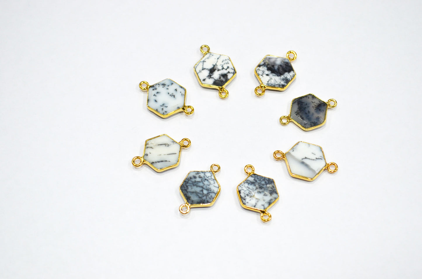Dendrite Opal Faceted Hexagon Shape Connector , Sold By Piece , 13 - 15 mm , RB-7489