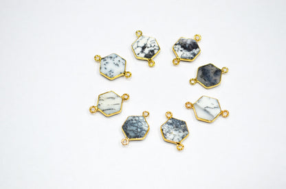 Dendrite Opal Faceted Hexagon Shape Connector , Sold By Piece , 13 - 15 mm , RB-7489