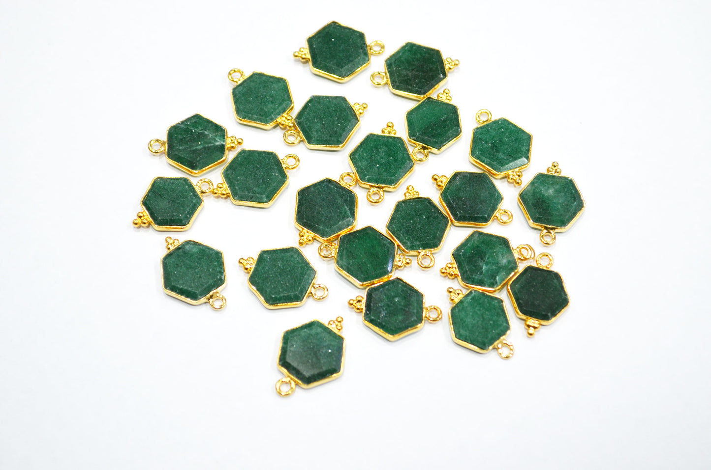 Green Aventurine Faceted Hexagon Shape Connector , Sold By Piece , 13 - 16 mm , RB-7492