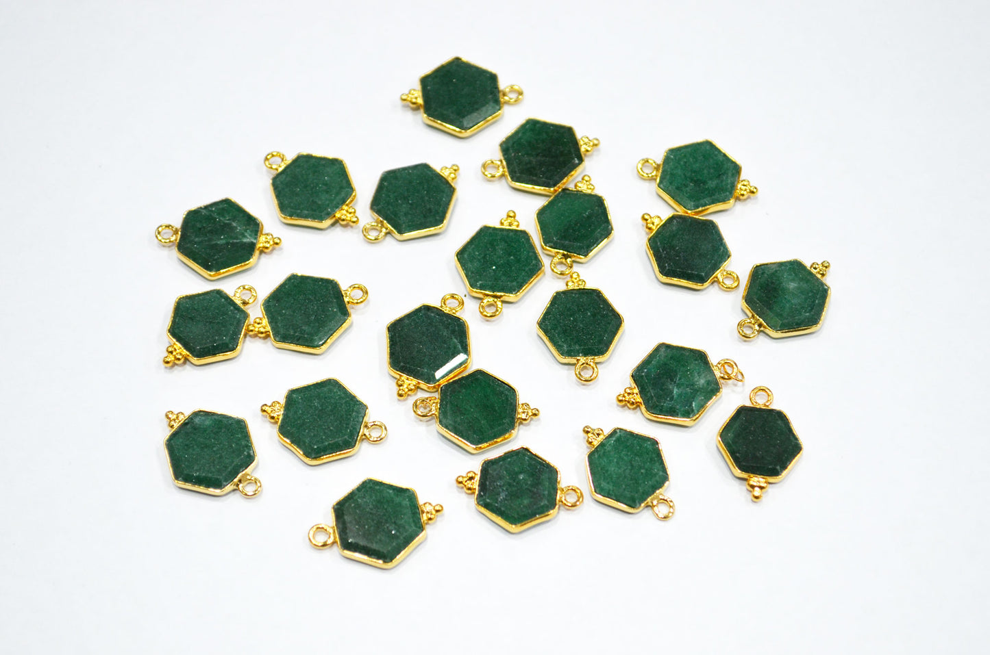 Green Aventurine Faceted Hexagon Shape Connector , Sold By Piece , 13 - 16 mm , RB-7492