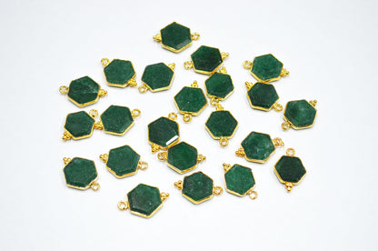 Green Aventurine Faceted Hexagon Shape Connector , Sold By Piece , 13 - 16 mm , RB-7492