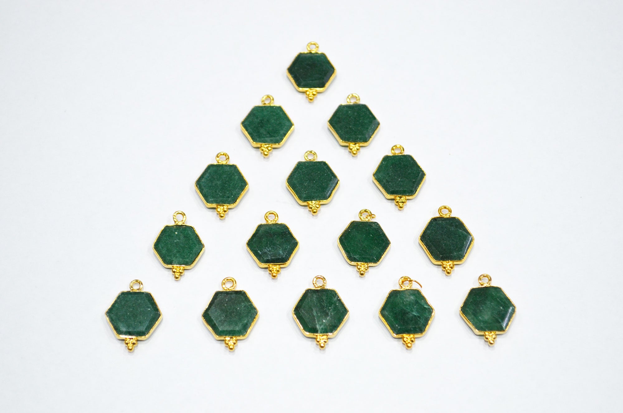 Green Aventurine Faceted Hexagon Shape Connector , Sold By Piece , 13 - 16 mm , RB-7492