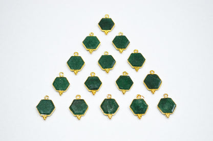 Green Aventurine Faceted Hexagon Shape Connector , Sold By Piece , 13 - 16 mm , RB-7492