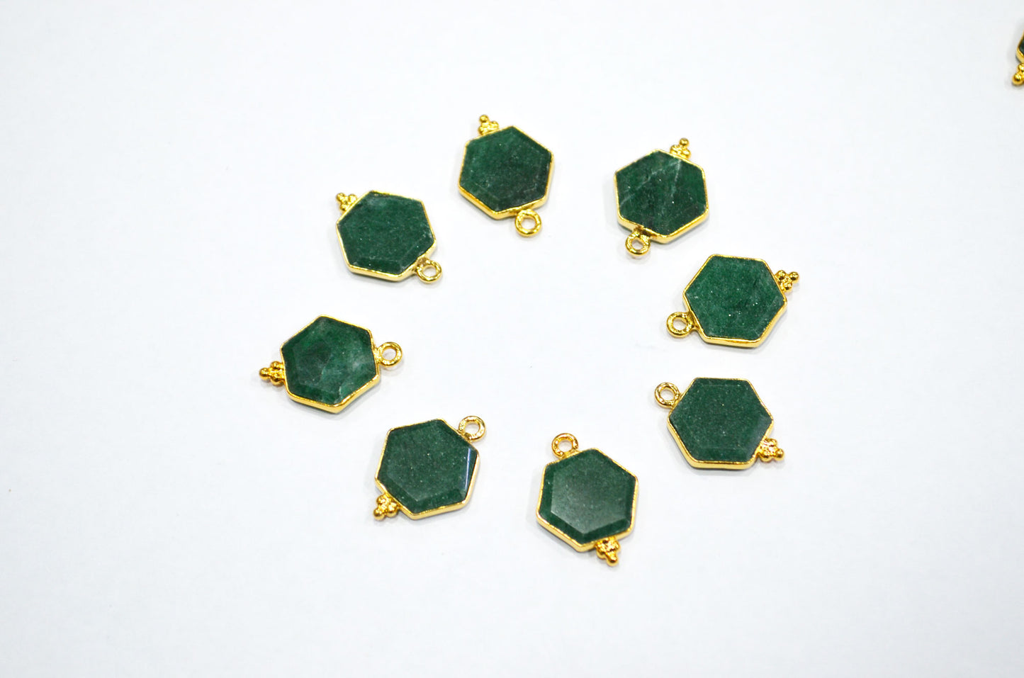 Green Aventurine Faceted Hexagon Shape Connector , Sold By Piece , 13 - 16 mm , RB-7492