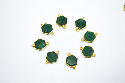 Green Aventurine Faceted Hexagon Shape Connector , Sold By Piece , 13 - 16 mm , RB-7492
