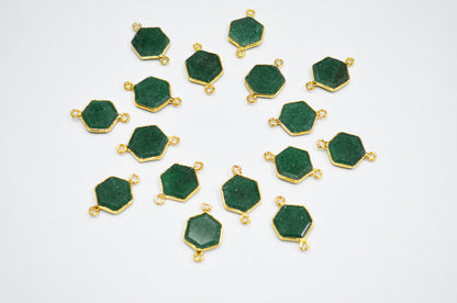 Green Aventurine Faceted Hexagon Shape Connector , Sold By Piece , 13 - 16 mm , RB-7493