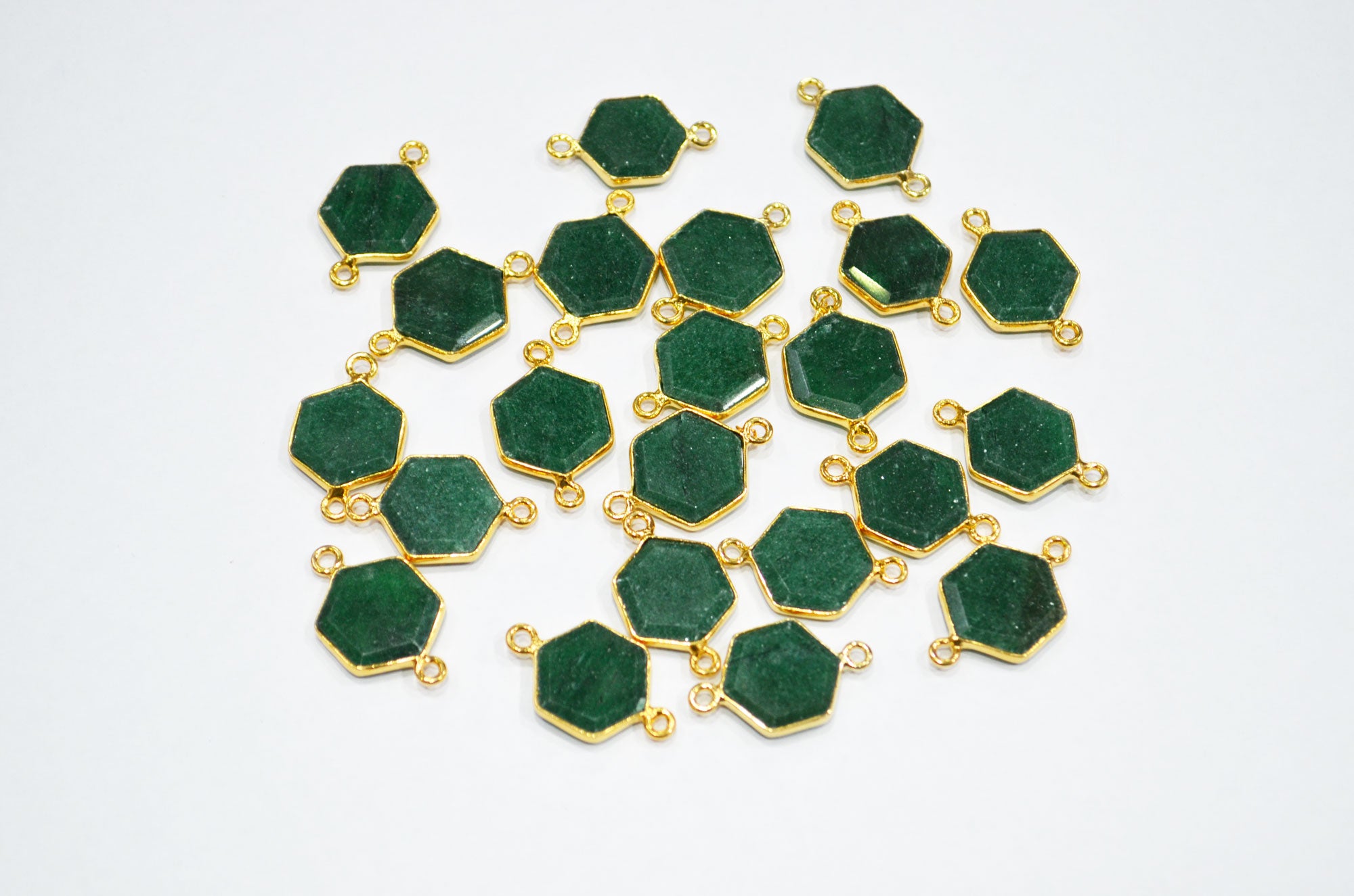 Green Aventurine Faceted Hexagon Shape Connector , Sold By Piece , 13 - 16 mm , RB-7493
