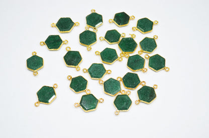 Green Aventurine Faceted Hexagon Shape Connector , Sold By Piece , 13 - 16 mm , RB-7493