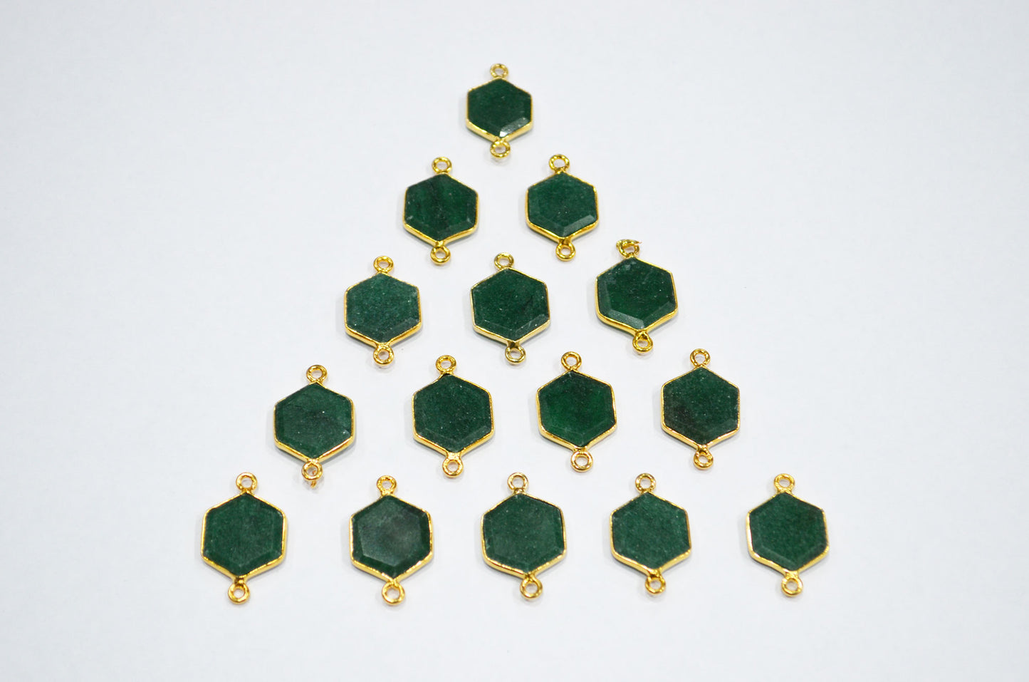 Green Aventurine Faceted Hexagon Shape Connector , Sold By Piece , 13 - 16 mm , RB-7493